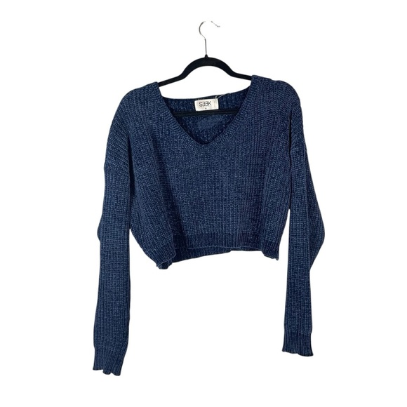 SEEK THE LABEL Sweaters - Seek The Label Blue Chenille Ribbed Knit Pullover Sweater Size M